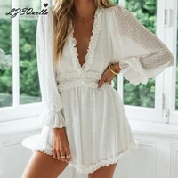 lzequella women sexy long sleeve high waist wide leg jumpsuits rompers white lace up playsuit casual loose clothing nz2315