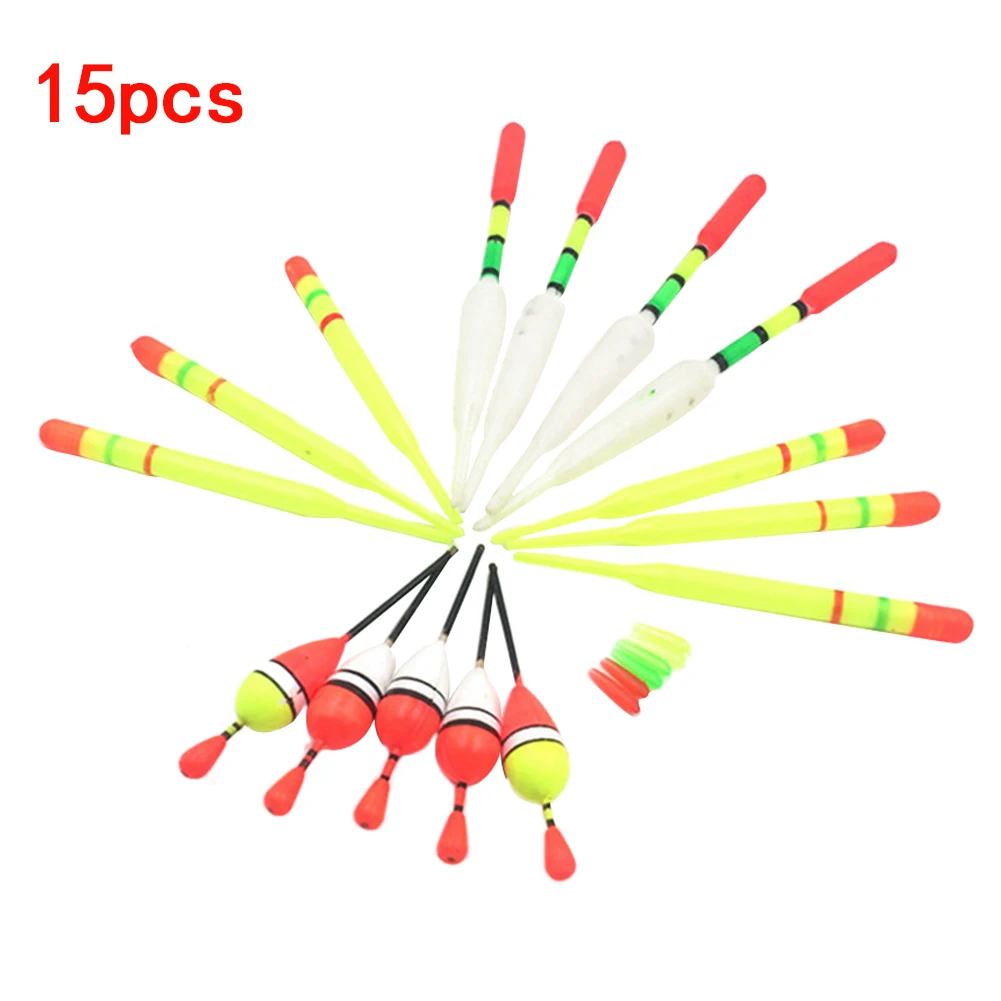 

15Pcs Vertical Buoy Sea Fishing Floats Assorted Size for Most Type of Angling with Attachment Rubbers Fishing Lures Float