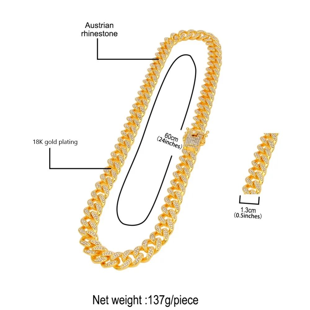Цепочка Из кубинской цепи Майами мужская ожерелье со сверкающими кристаллами в