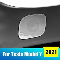 stainless steel car rear trunk audio speaker cover tweeter loudspeaker trim sticker for tesla model y 2021 2022 accessories