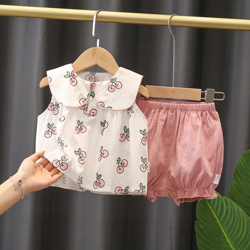 

2 шт., Детские хлопковые футболки и шорты для девочек