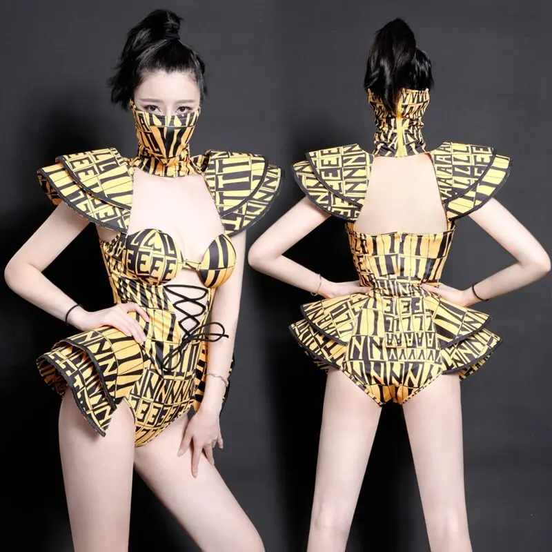 Желтые европейские Стиль бар женских команд джазовый танцевальный наряд боди