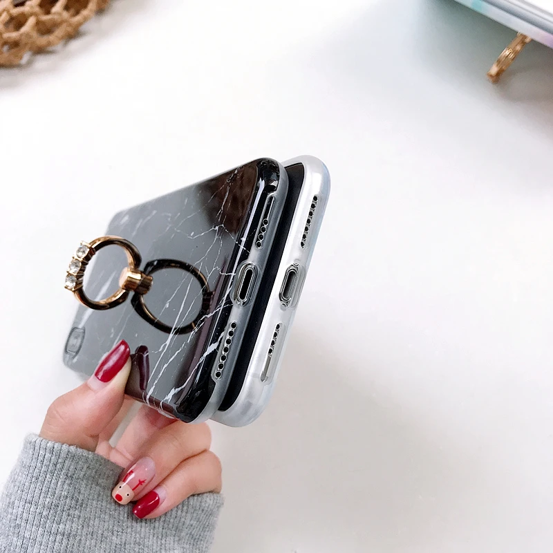 

Marble Finger Ring Phone case For iphone XS Max X XR 8 7 6 6S Plus cases Texture Soft TPU IMD Back Cover case Coque Capa
