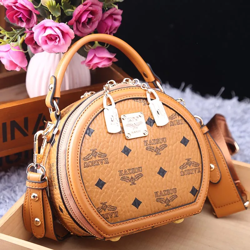 

Handbags for Women 2021 New Fashion Leather Hand-held Wide Shoulder Strap Single Shoulder Messenger Small Round Bag Purses Cc Gg