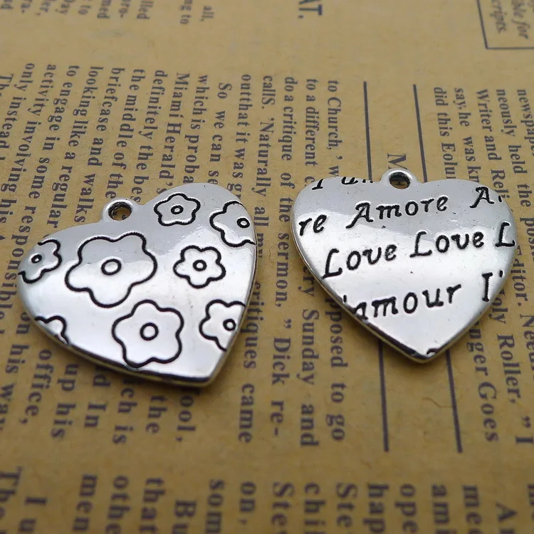 

3pcs/Lot 25x26mm Heart Flower Charms Antique Silver Color Heart Pendants for DIY Jewelry Making Charm