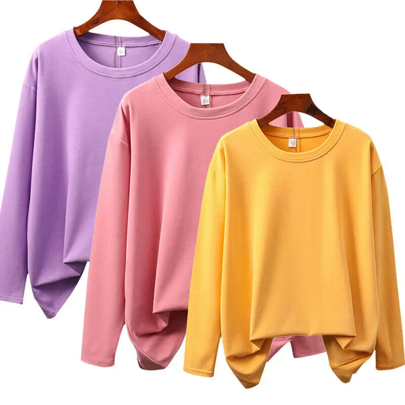 

Women T Shirt Oversize 100% Cotton Autumn Spring Solid T-shirt Long Sleeve Plus Size Casual Korean Minimalist Style Tops Tees