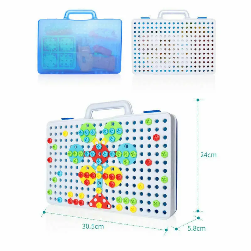 

237pcs Drilling Screw 3D Creative Mosaic Puzzle Toys For Children Building Bricks Toys DIY Electric Drill Set Educational Toy