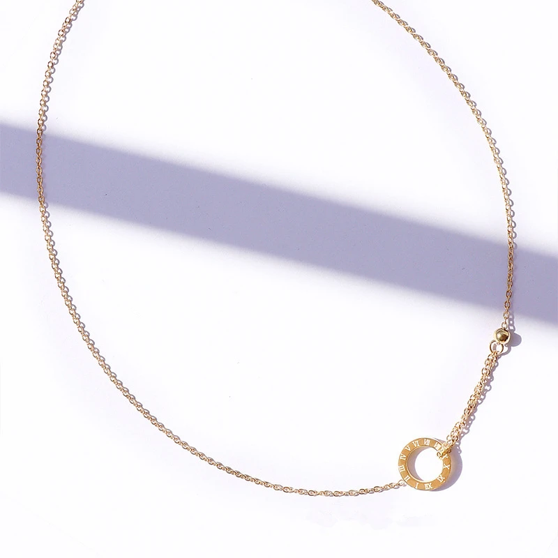 

TOSOKO Stainless Steel Jewelry Roman Numeral Circle Pendant Double Chain Necklace Female Simple Clavicle Chain BSP616