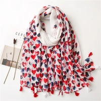 fashion spring scarf women long bandana scarves red heart pattern shawls wraps rectangle stole female hijab foulard echarpe