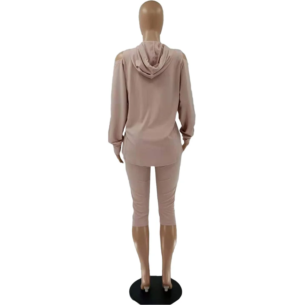 

Off Shoulder Hooded Long Sleeve Loose Hoodie Sweatshirt Knee Length Pant Plus Size Two Piece Set for Women Loungewear Tracksuit