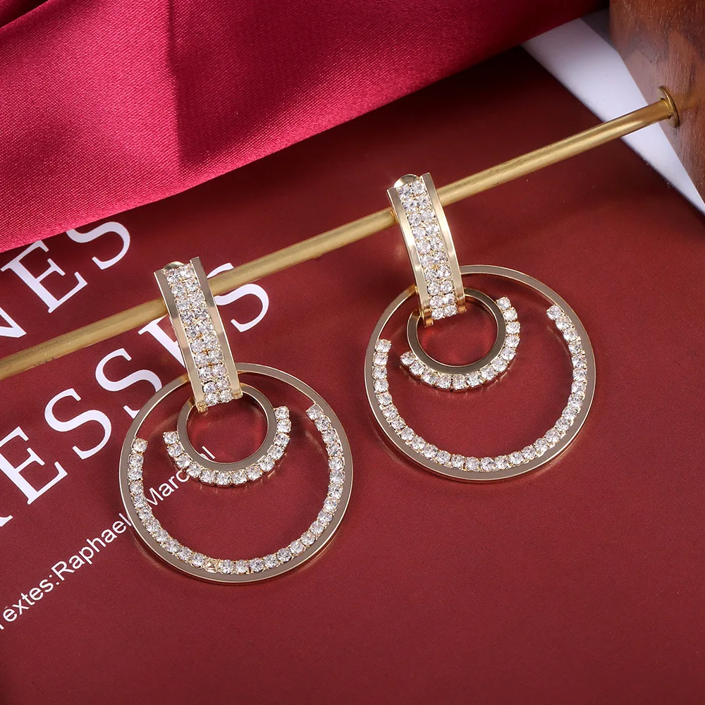 Роскошные геометрические серьги Стразы с отверстиями Висячие модные