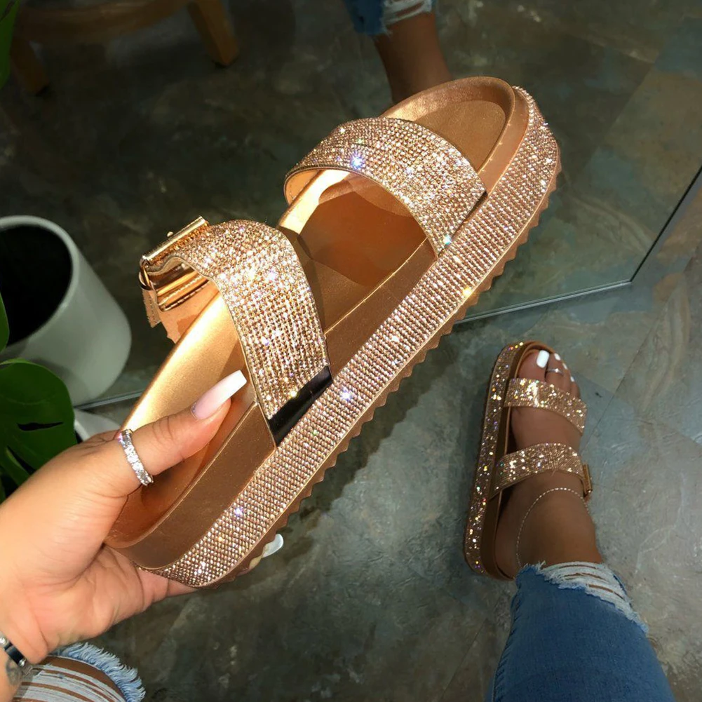 SARAIRIS ON Sale INS HOT Fashion Large Size 43 Bling Flat Platform Summer Sandal Women Shoes Woman Slippers | Обувь