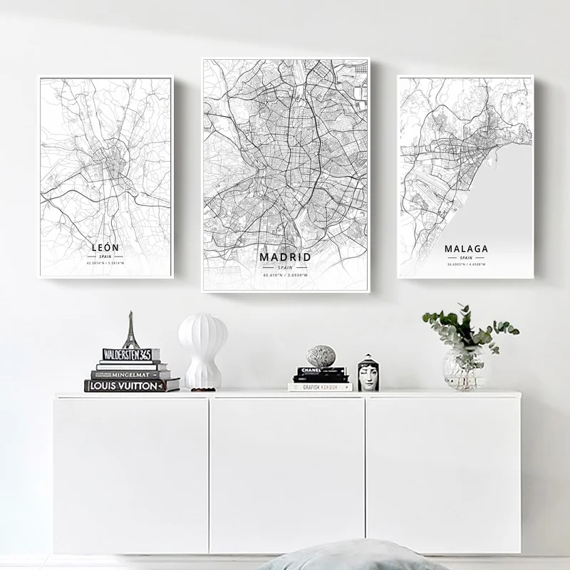 

Leon,Madrid,Malaga,Murcia,Oviedo,Modern Spain City Map Poster Canvas Wall Art Print Home Decor