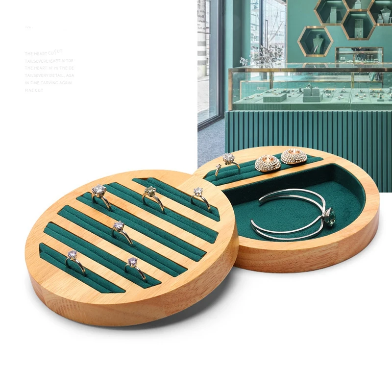 

1 Pc Rings Display Tray Wooden Round Ring Holder Showing Plate Jewelry Organizer Showcase for Shop