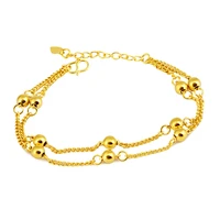 2021 fashion multilayer cuban link chain copper beads charm bracelet bangle for women wedding 24k gold color indian jewelry
