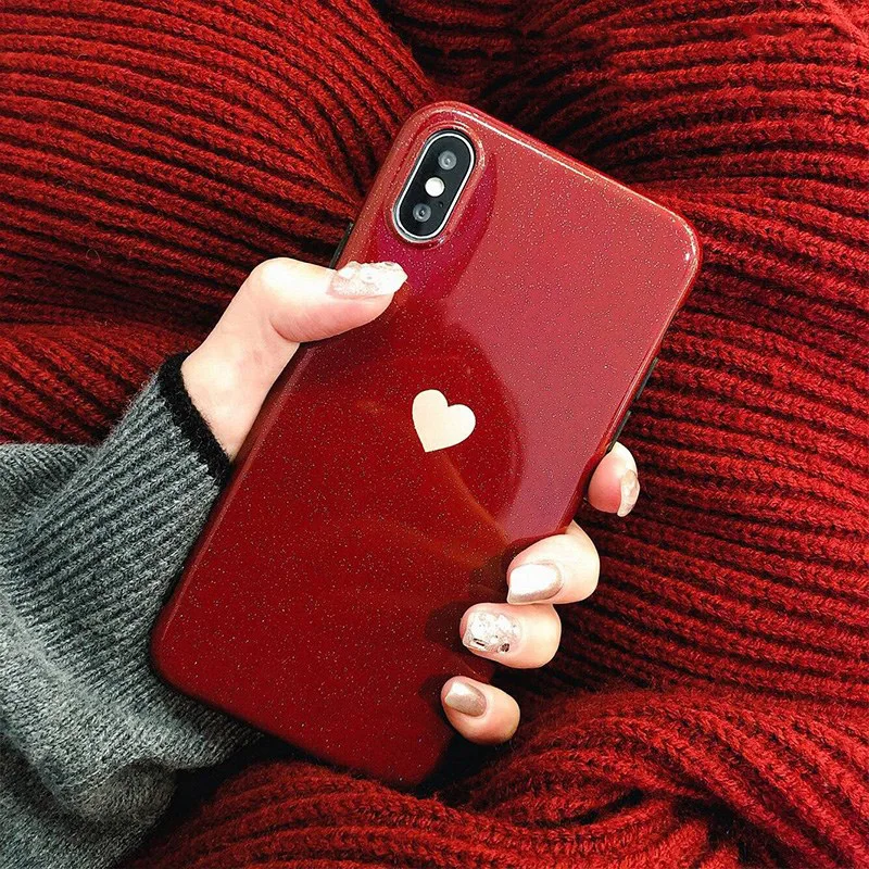 Lovebay винное Красное сердце любовь чехлы для iphone XS Max XR X 6 6S 7 8 Plus блестящий прекрасный мягкий модный чехол для телефона