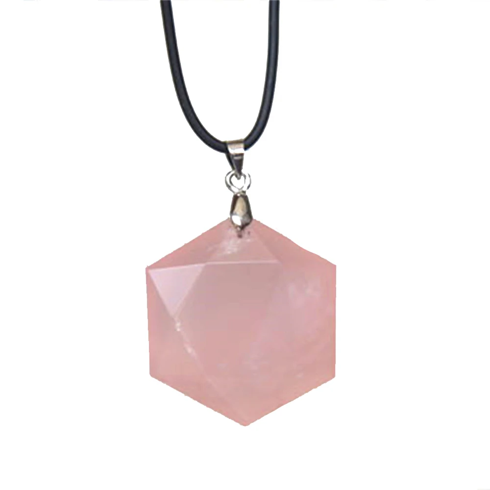 

Natural pink Hexagram crystal Star of David Pendant rose quartz gemstone stone Energy healing Necklace jewelry for gift