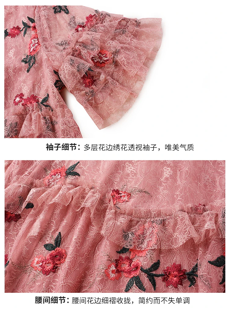 

Summer Ladies Plus Size Loose Fit embroidery Dress Elegant Faux Silk loose party Dress Ruffled floral dress vestidos flare dress