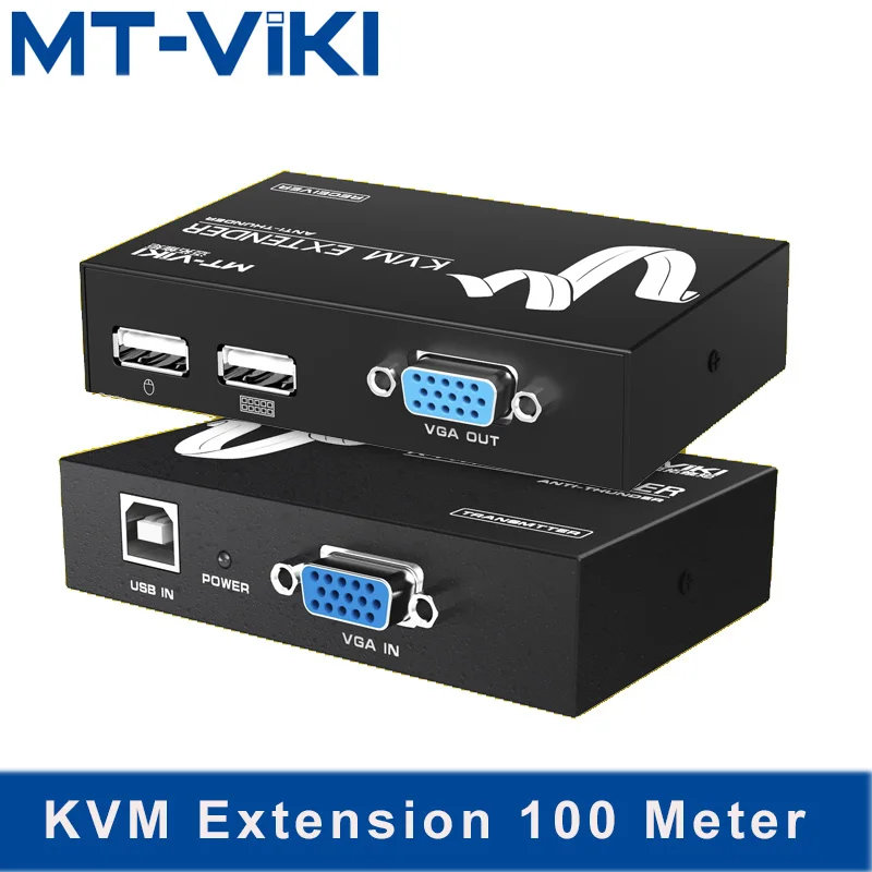 KVM-удлинитель 100 м MT-Viki, для клавиатуры, видеомыши, ретранслятора, USB разъема VGA, кабель локальной сети UTP CAT RJ45, MT-100UK-U