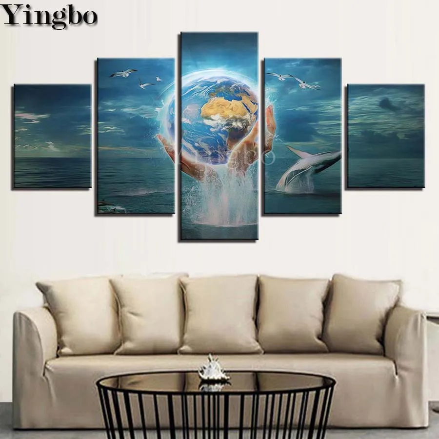 

5d Diamond Embroidery dolphin sea landscape diy Diamond Painting 5 Pcs Full Square round diamond Mosaic Earth Cross Stitch decor