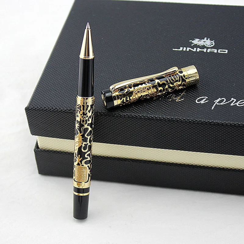 

Jinhao 5000 Vintage Luxurious Metal Rollerball Pen Beautiful Dragon Texture Carving, Black & Golden Ink Pen for Office Business