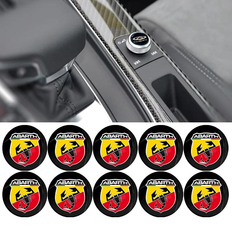 

10pcs brand new 14mm black round with car badge shape sticker For Abarth 595 competizione carbono 500 puto car accessories