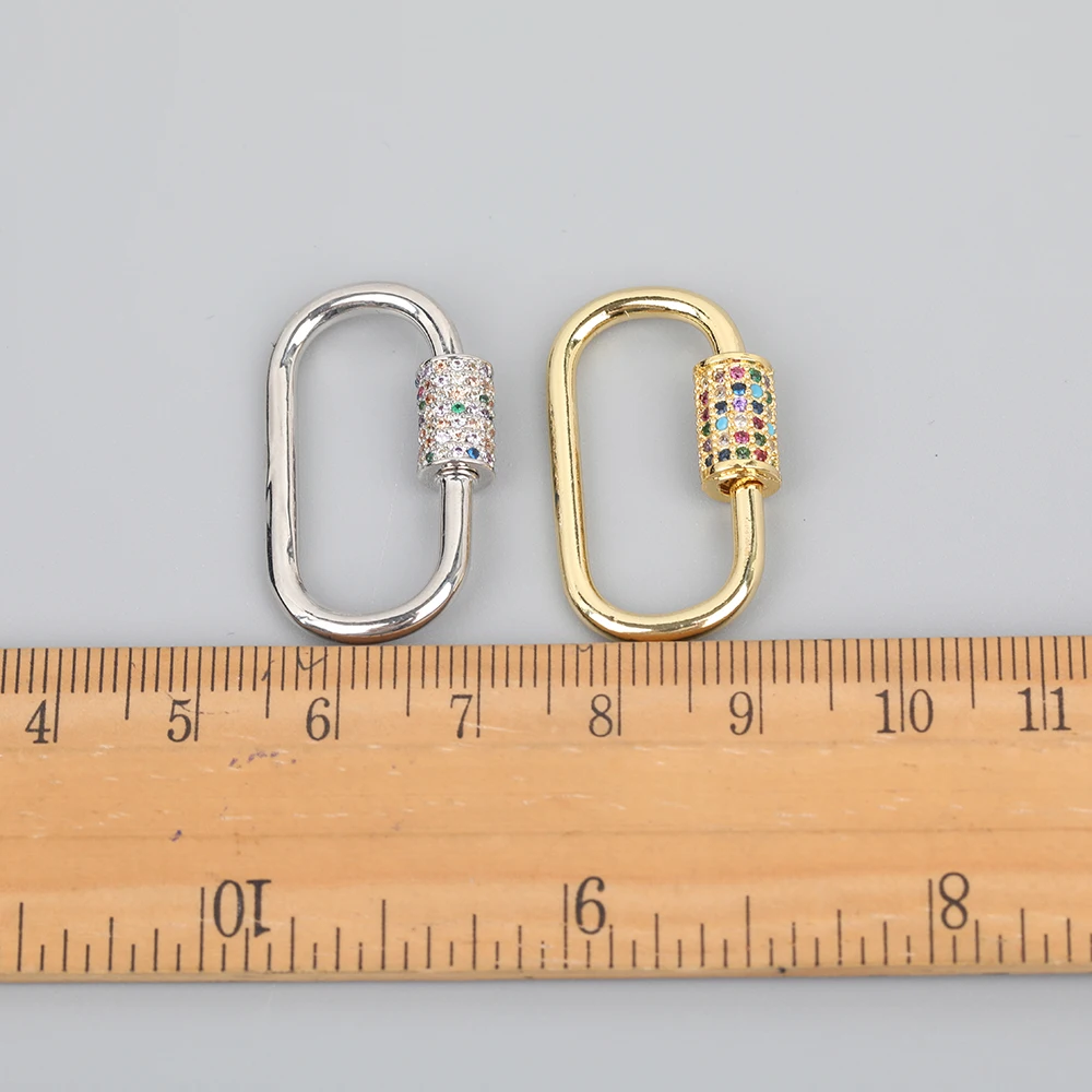 

5pcs/Lot 15x29mm Rainbow CZ Micro Pave Oval Lock Clasps Zirconia Carabiner Clasps For DIY Pendant Necklace Findings