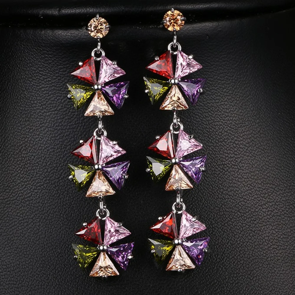 

AMC Fashion Personality Big Colorful Star Drop Earring Silver Color AAA Cubic Zircon Bridal Party Jewelry Gifts For Women