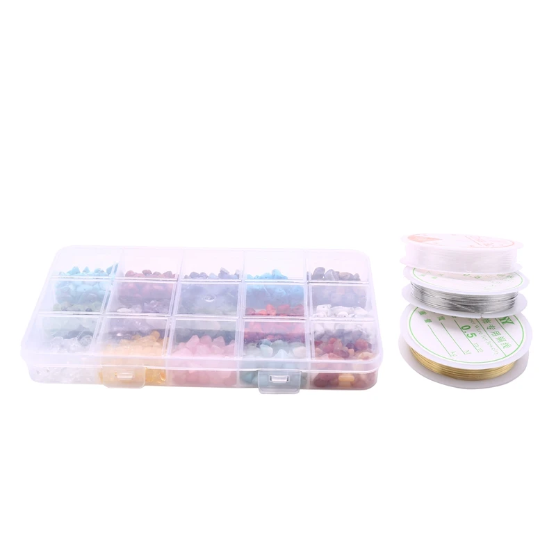 

Natural Crystal Chips Irregular Stone Beads Kit with Metal Beading Wire and Elastic String for Jewelry Making Crafts