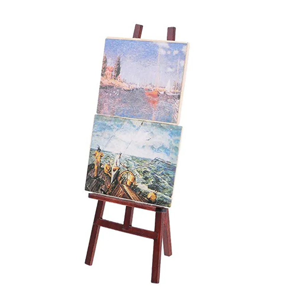 Мини-кукольный домик с 2 картинами 1/12 деревянный easel Набор для живописи маслом