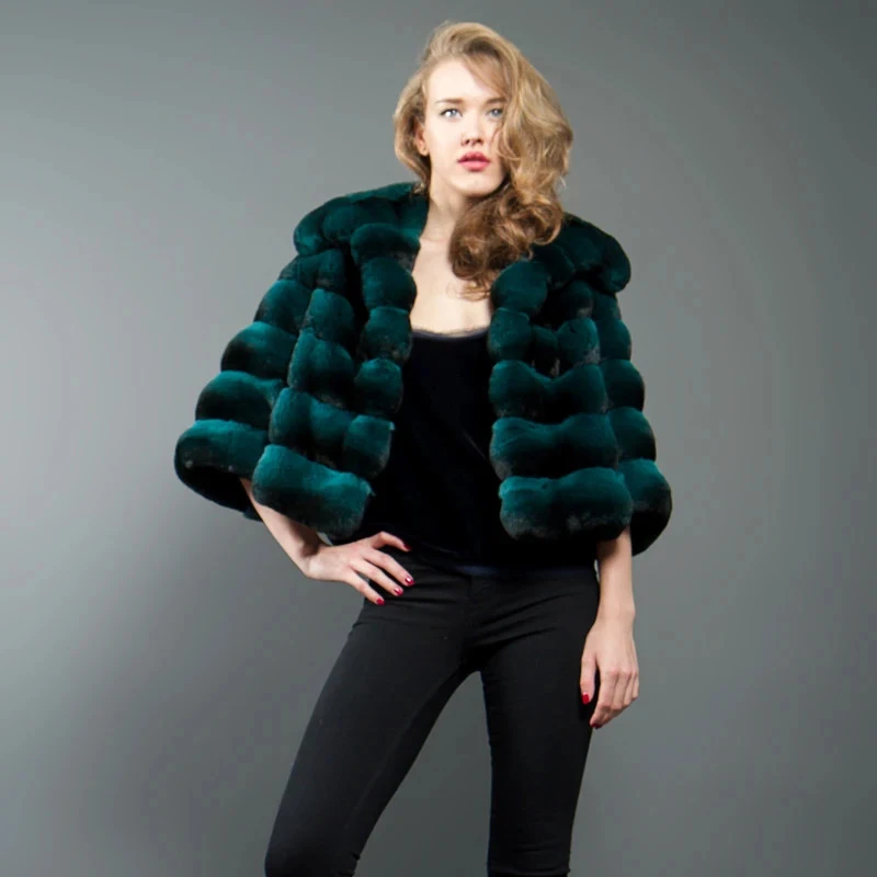 FURSARCAR 2021 New Fashion Short Chinchilla Fur Jacket Winter Women Luxurious  Natural Real Rex Rabbit Fur Coat With Collar