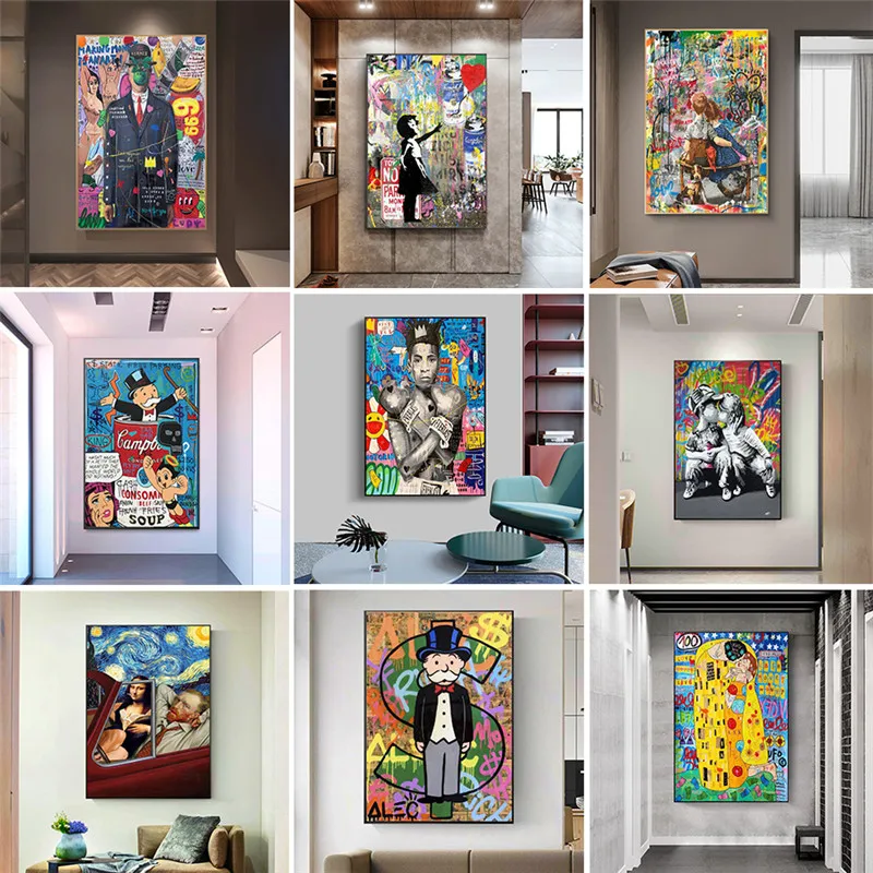 

Mona Lisa Graffiti Wall Art Money Paintings on The Wall Art Posters and Prints The World is Yours Modern Art Wall Pictures