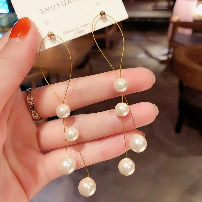 

925 Silver Temperament Fashion Long Simple Pearl Earrings for Women, Personalized Tassels, High-end Pearl Earrings for Women