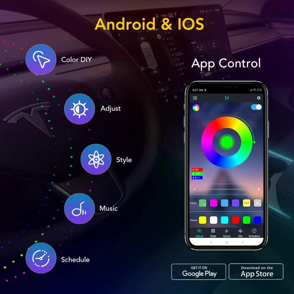 Новинка 2021 г. внутренняя неоновая подсветка Tesla Model 3 Y для салона автомобиля s