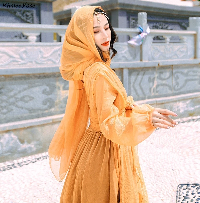 

Khalee Yose Yellow Boho Maxi Dress Fairy Ethnic Women Holiday Dresses V-neck Long Lantern Sleeve Ladies Casual Chic Long Dress