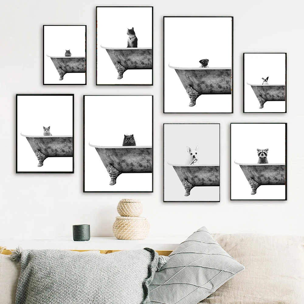 Счастливая фотография скандинавский постер с принтом животных примите ванну для