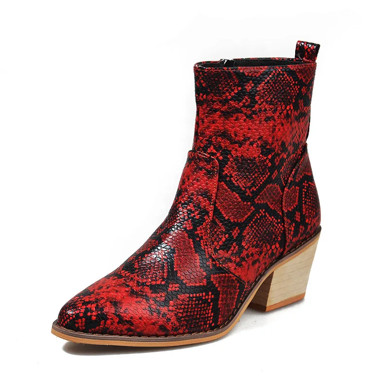 Женские ботильоны из ПУ кожи с принтом животных винтажные короткие ботинки