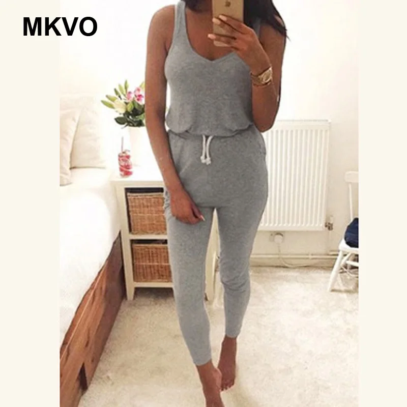 Комбинезон женский хлопковый без рукавов на шнуровке весна-лето |