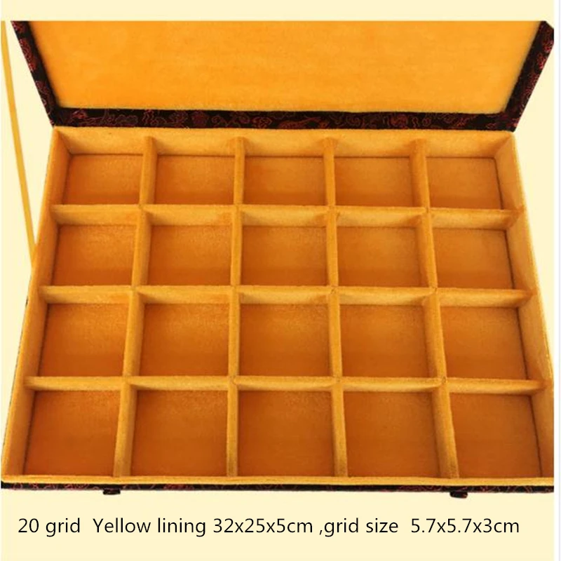 High End  20 Grid Slots Chinese Silk Brocade Box Wooden Jewelry Storage Box Organizer Collection Case Packaging Birthday Gift