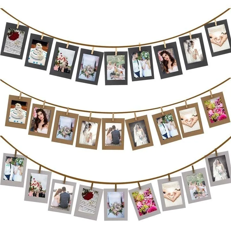 10PCs/set DIY Pink Blue Paper Frame with Clips and 2M Rope 6 Inch Wall Picture Hanging Photo Album Home Decorations | Дом и сад