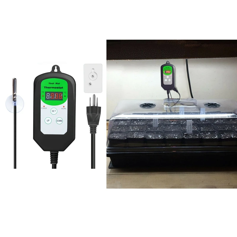 Digital Seedling Heat Mat Thermostat Temperature Controller for Seed Germination Reptiles and Brewing Setting Range Is 68-108 Fa |