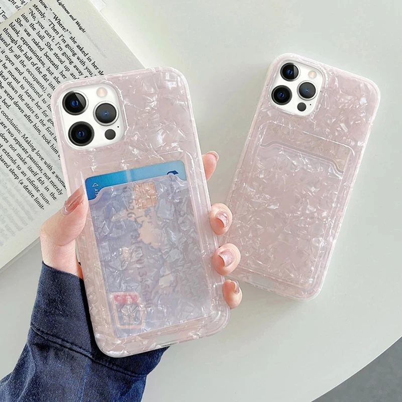 

100Pcs Card Holder Glitter Dream Shell Phone Case For iPhone 12 11 Pro Max X XR XS Max 7 8 Plus SE 2020 Soft IMD Card Bag Cover
