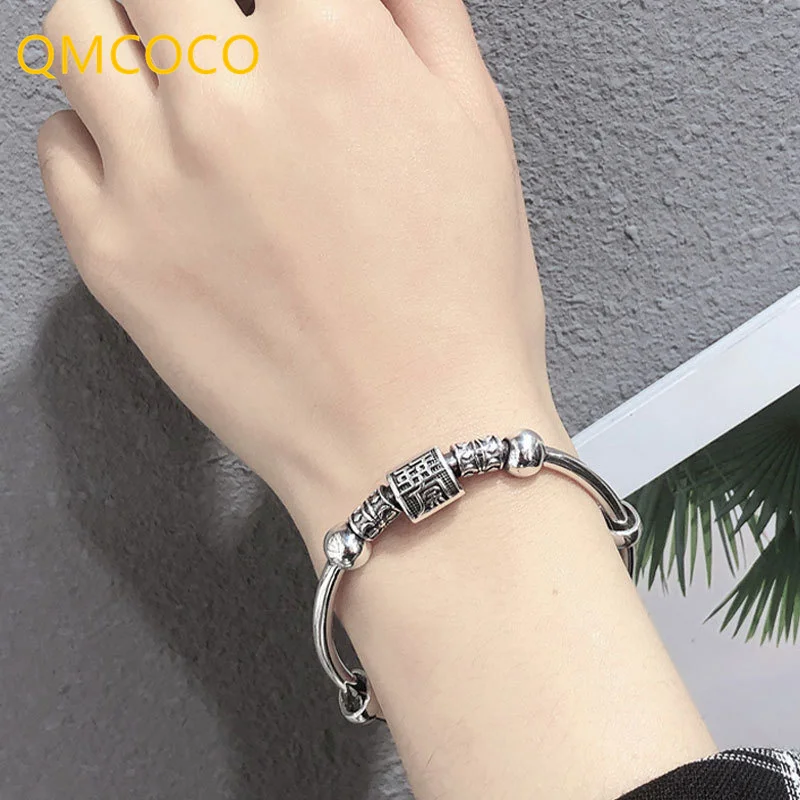 

QMCOCO 925 Silver Japan-Korea Retro Solid Beads Simple Classic Bracelets Woman Fashion Temperament Bracelet For Couples Jewelry