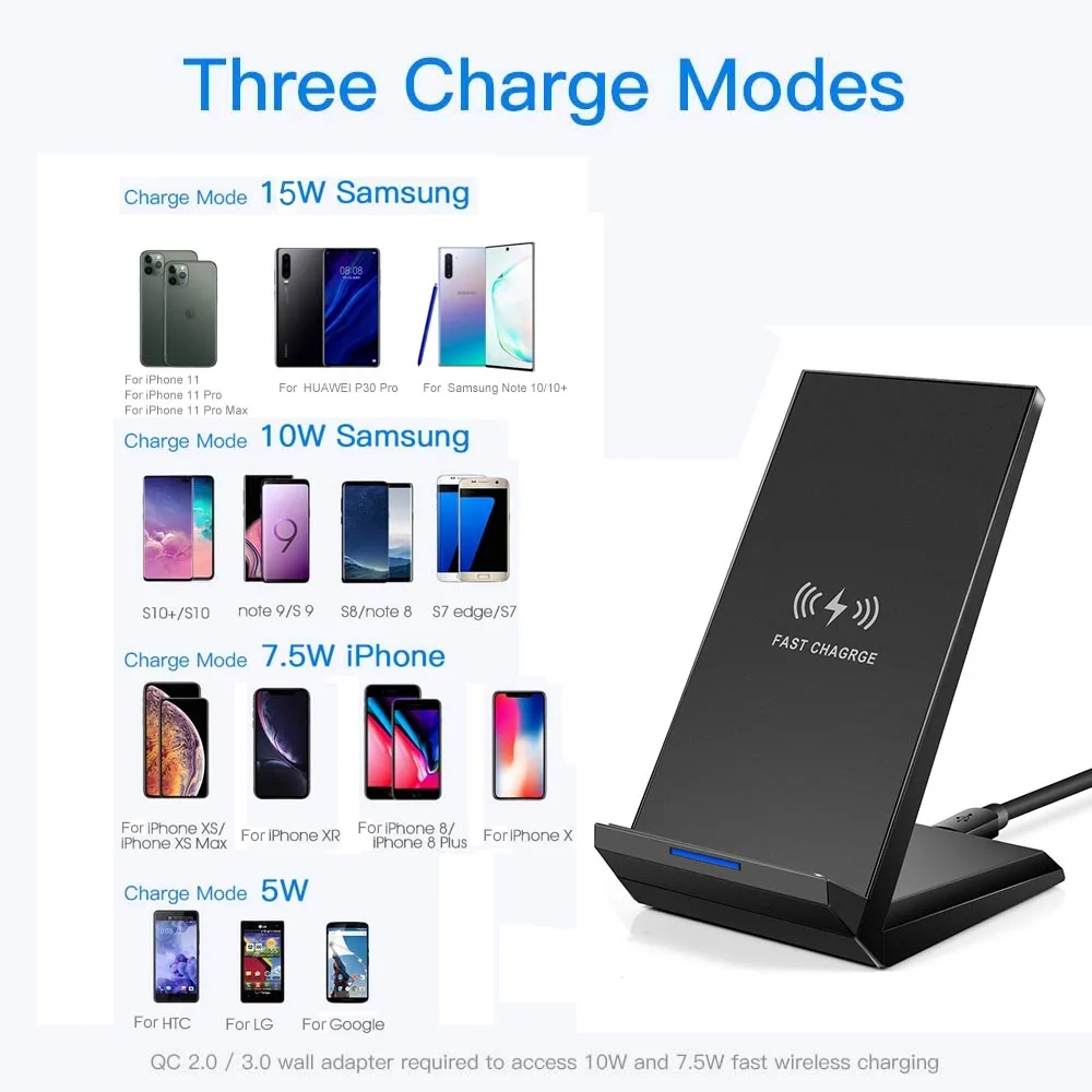 15 Вт Qi Быстрое беспроводное зарядное устройство для samsung S10 9 plus Note10 iPhone Xr 11 Pro Max 8Plus HUAWEI P30 Pro Xiaomi Mi9 зарядная станция