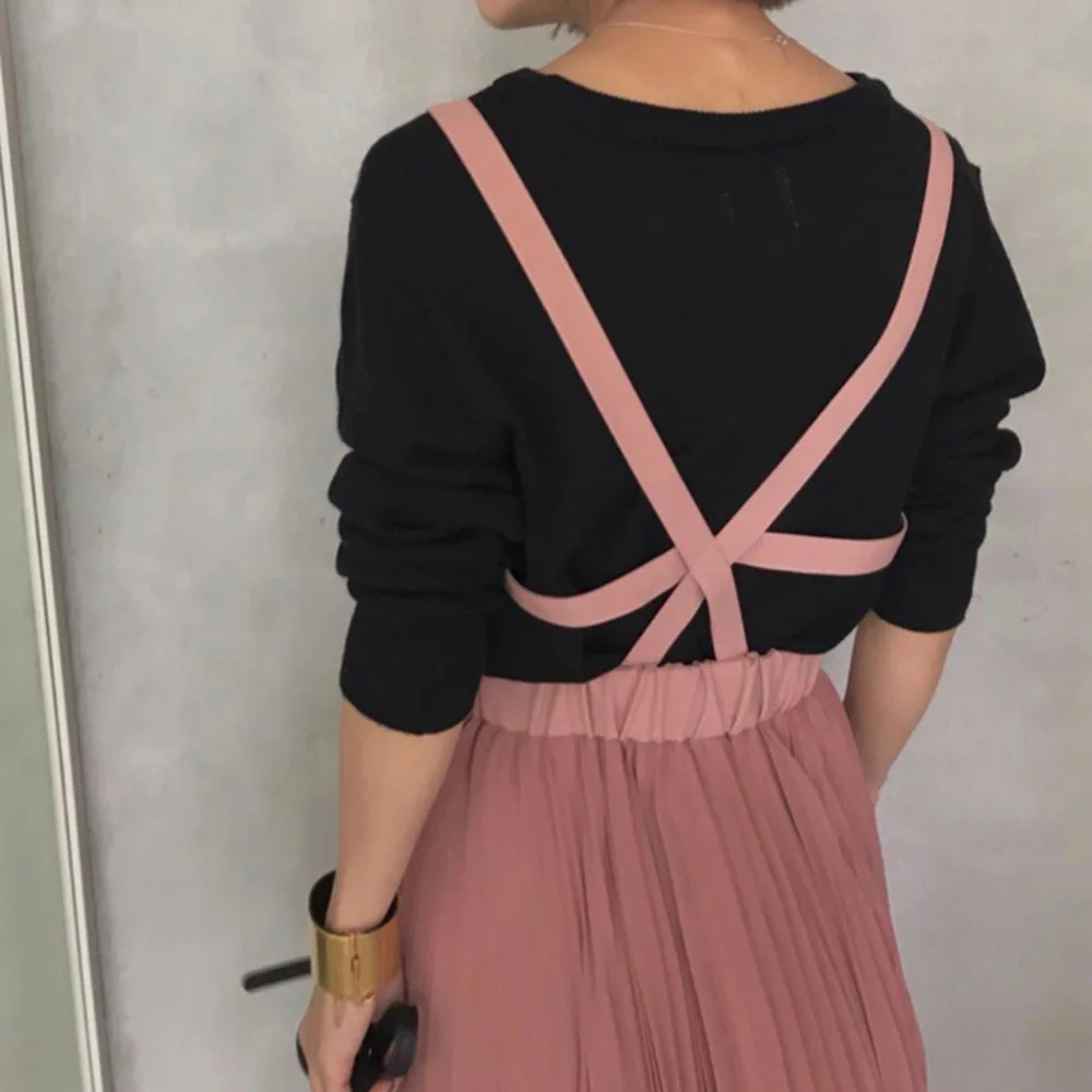

Suspender Pleated Dress Women Korean Simple Stylish Female Strap Long Dresses Elegant Casual Vintage Lady Vestidos Robe Brown