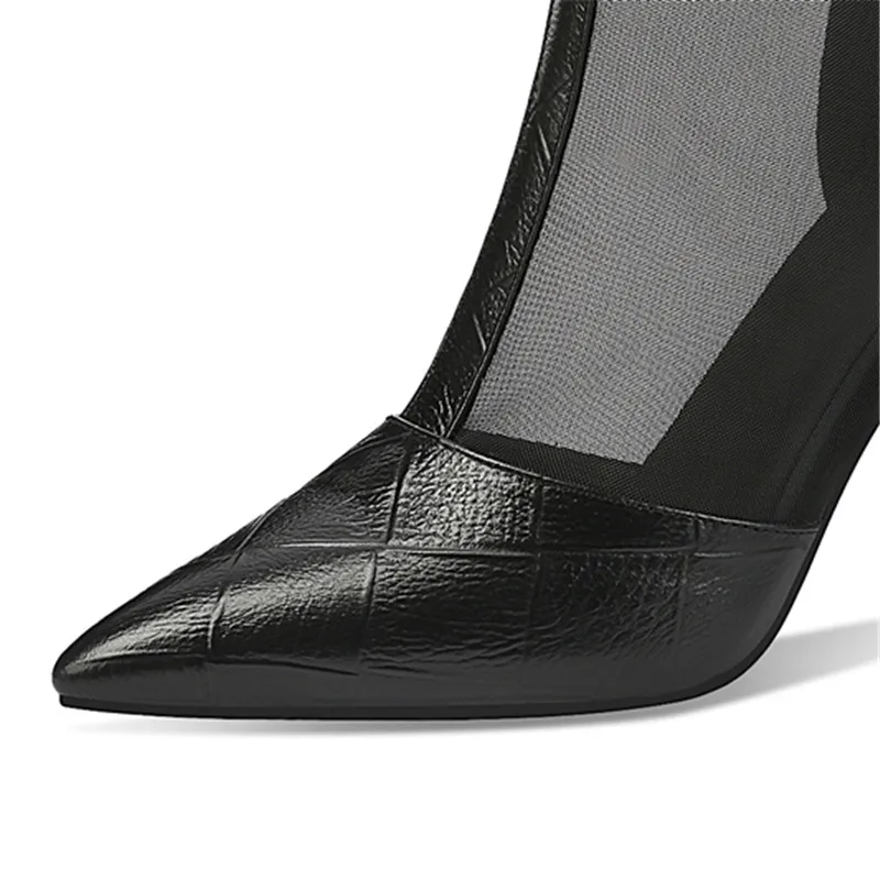 

Natural Leather Women Ankle Boots botas mujer Thin High Heels Woman Ladies Short Boots for Spring Autumn Sexy Mesh Net Boots New