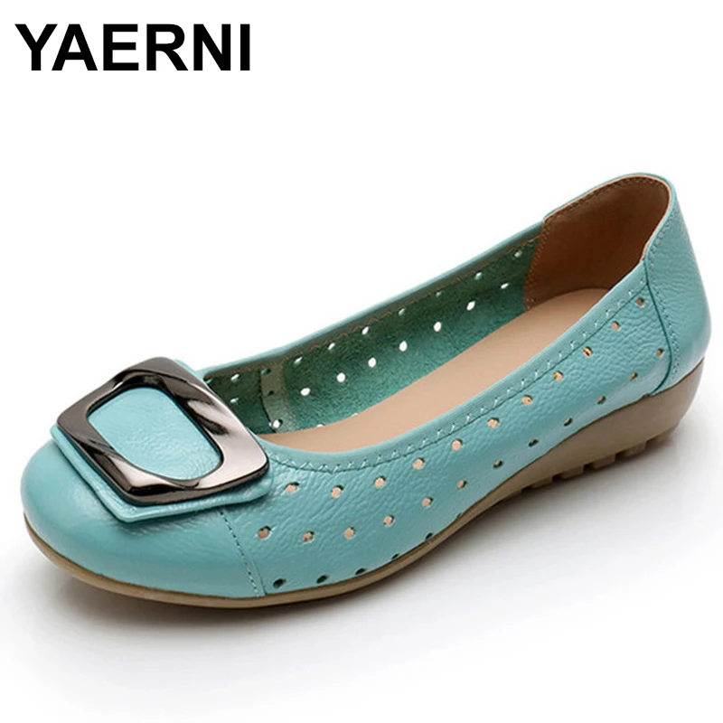 

YAERNI big size 35-43 women Moccasins genuine leather Ballet flat shoes woman casual shallow no metal lace decoration Moccasins