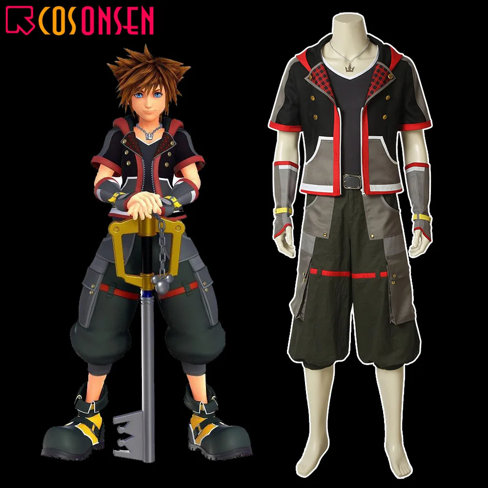 HOT Game Kingdom Hearts 3 Cosplay Sora Costume Anime Carnival Party Halloween Clothing with Necklace Custom made COSPLAYONSEN