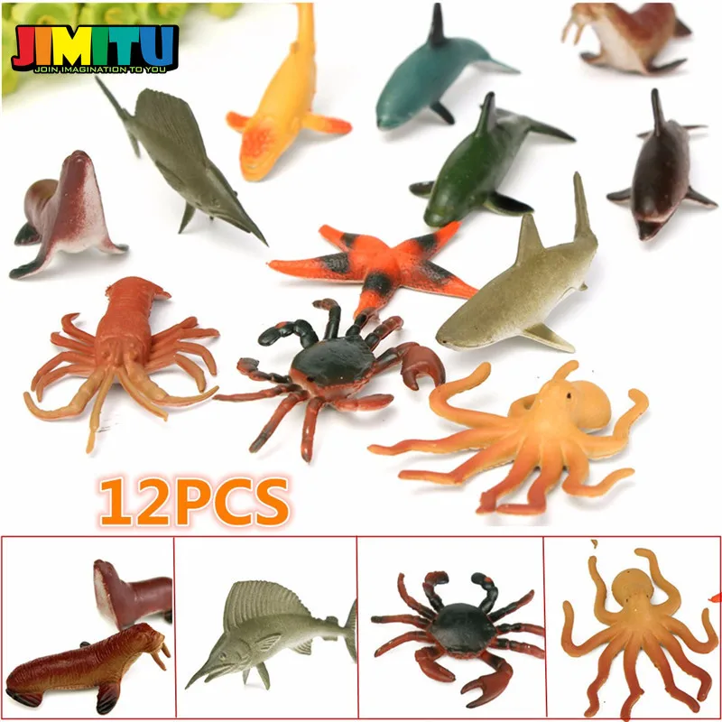 JIMITU 12 шт./компл. 4,5-8 см Пластик морской фигурки животных животные океана Морская жизнь Акула китовый Краб детские игрушки