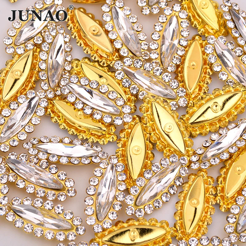 JUNAO 30 шт. 4*15 мм Пришивные прозрачные стеклянные стразы для шитья золотых когтей